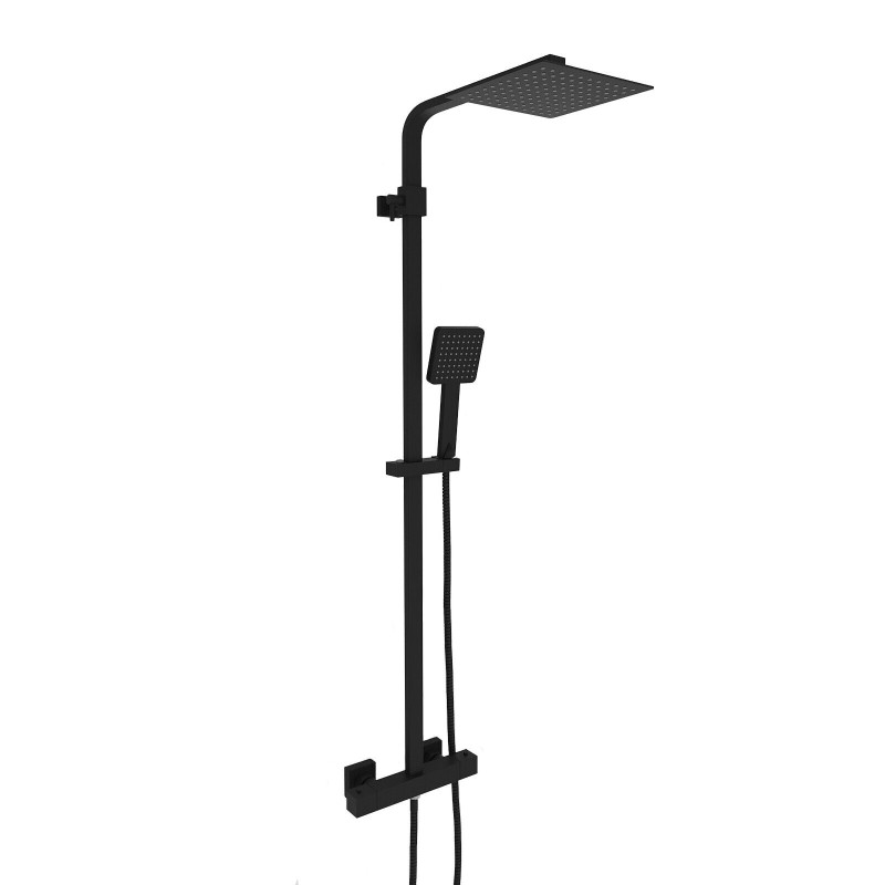 Modern Square Matte Black Exposed Thermostatic Mixer Shower Set With Shower Head