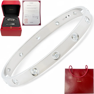 Cartier Love 18k White Gold 10 Diamond Bangle Bracelet Size 17 BAG + BOX + CERT SKU: 500998